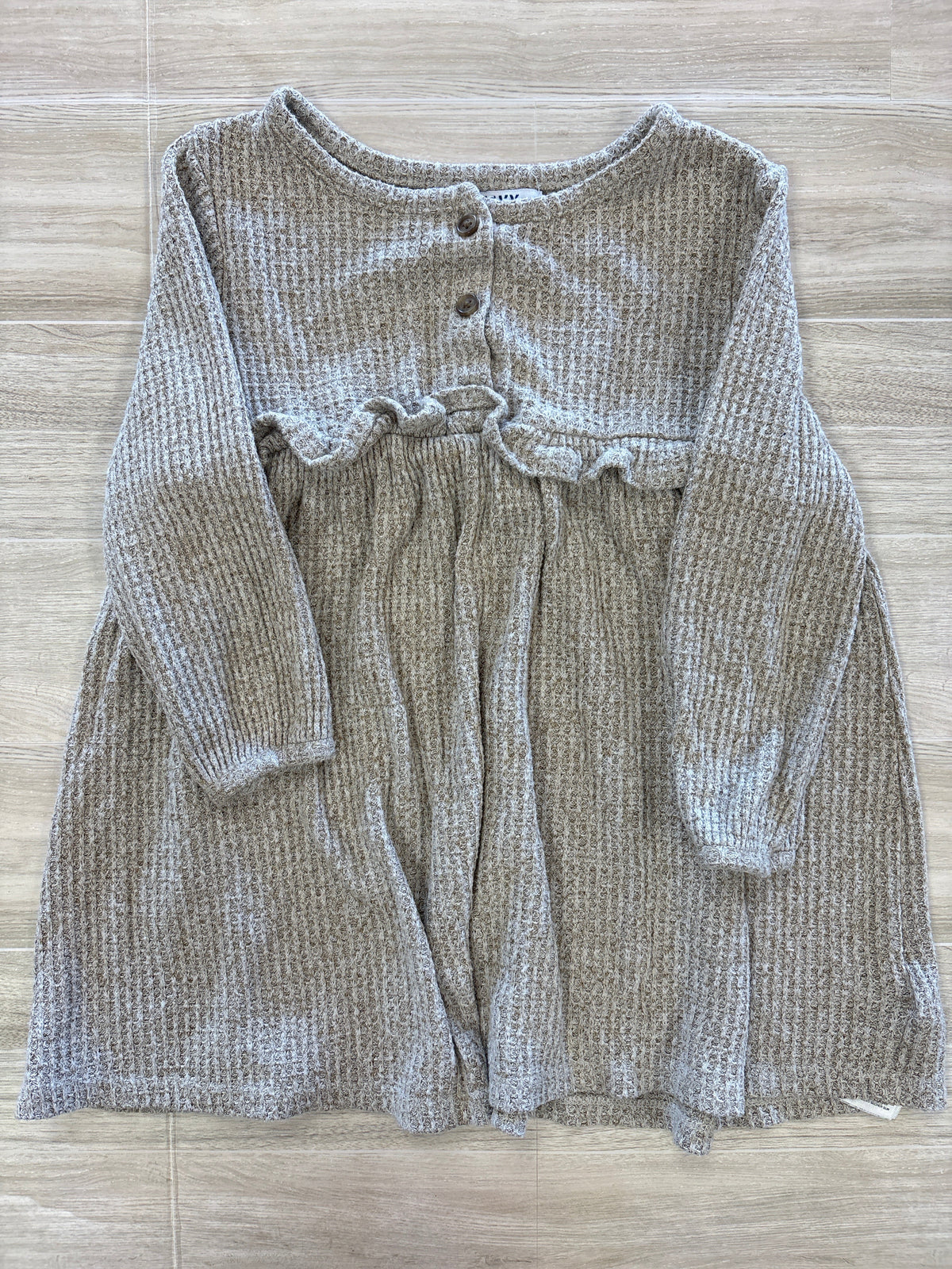 2T Beige Ruffle Button Long Sleeve Dress