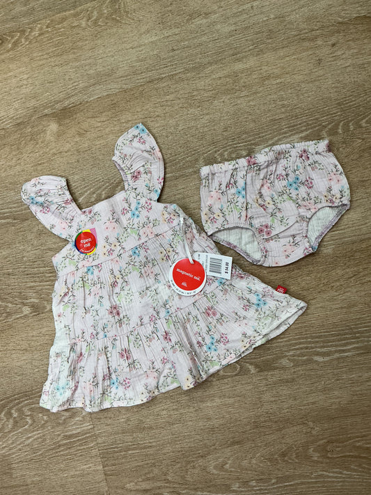 NWT 12-18m Magnetic Me Gauze Floral Dress + Bloomer Set