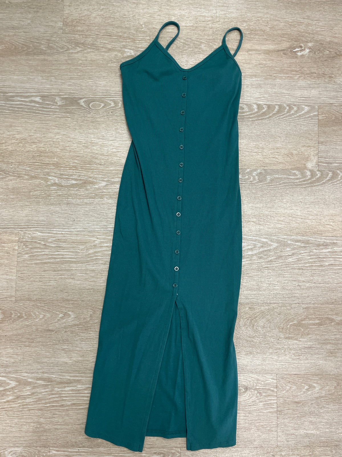Womens Large Kelly Green Ribbed Button Maxi Tank Dress