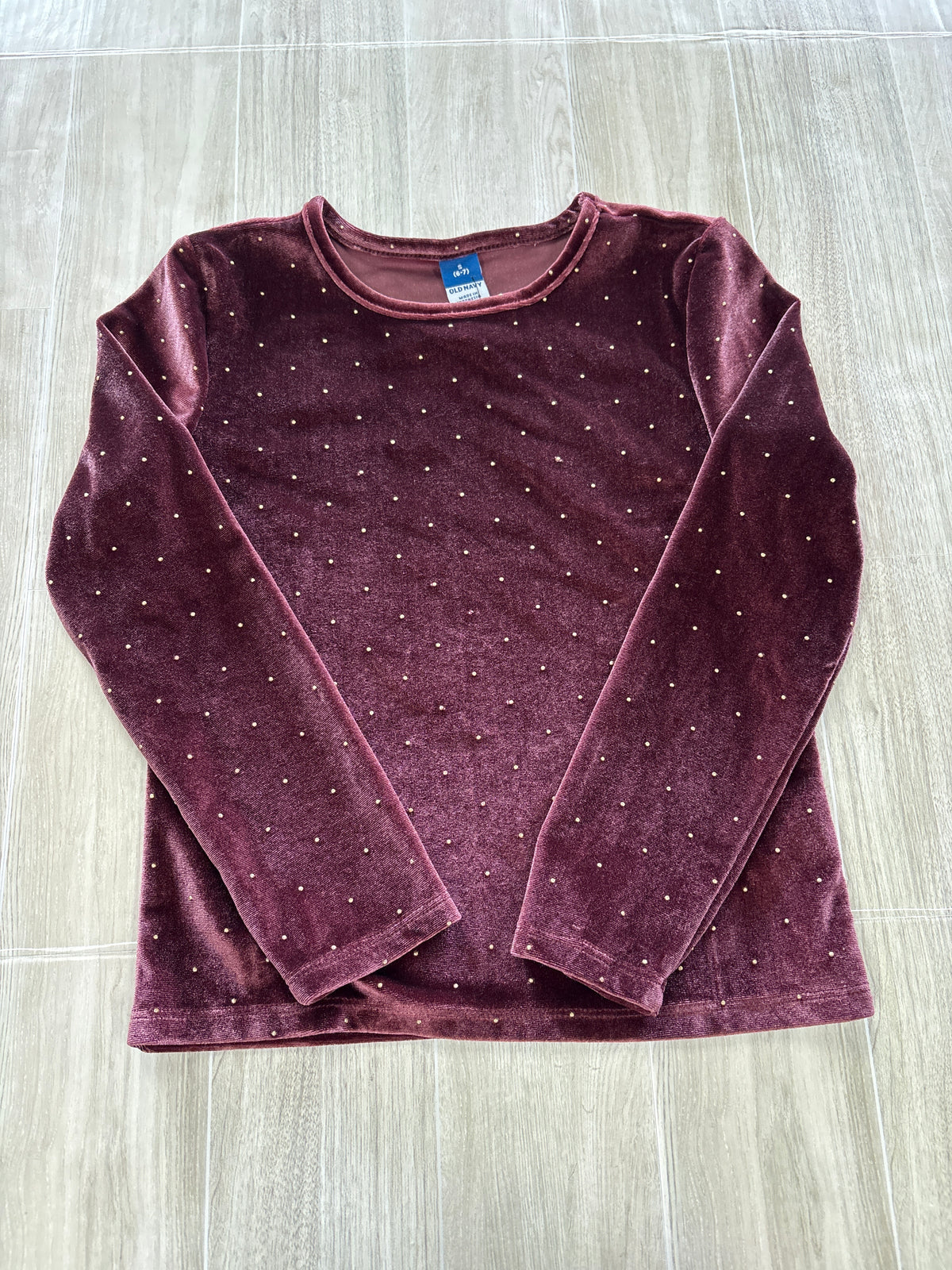 6-7 Maroon Velour Dotted Long Sleeve