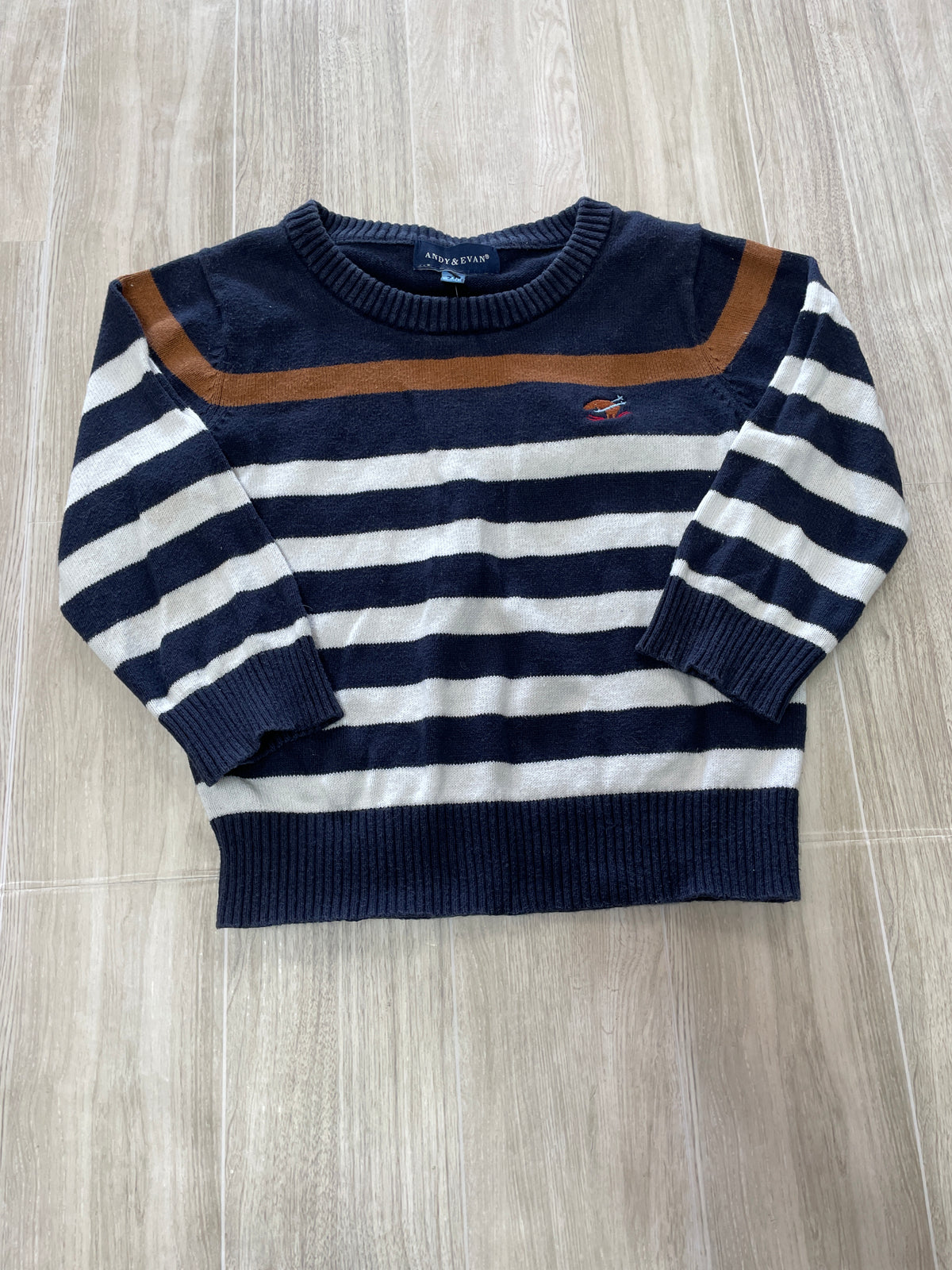 2T Navy/White/Camel Striped Sweater