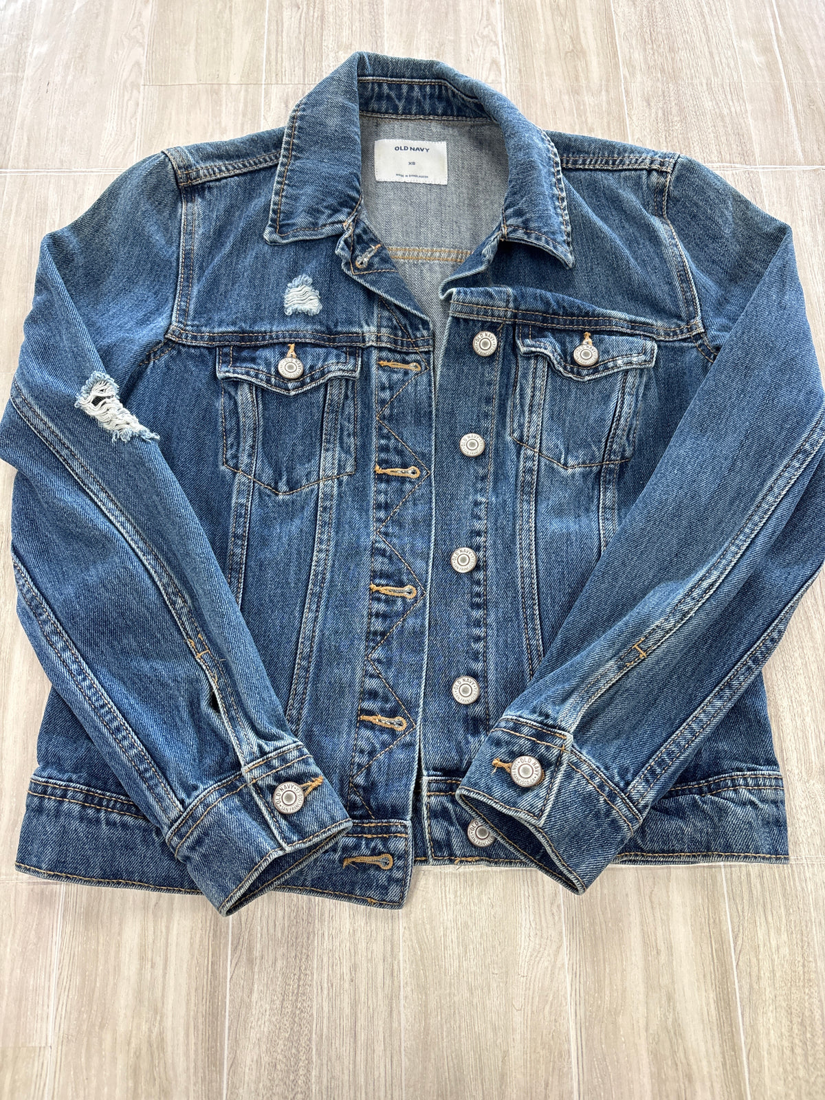 Womens XS Medium Wash Distressed Denim Jacket