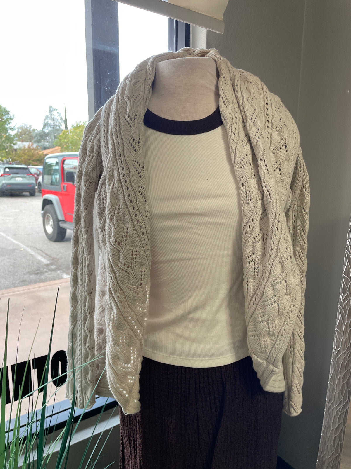 Womens Small Cabi Cream Crochet Cardigan