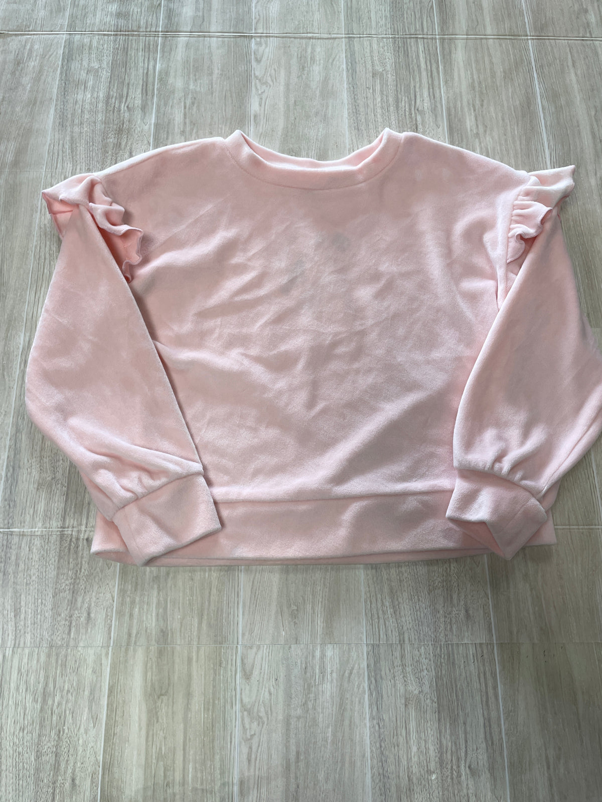 5T Light Pink Velour Ruffle Crewneck