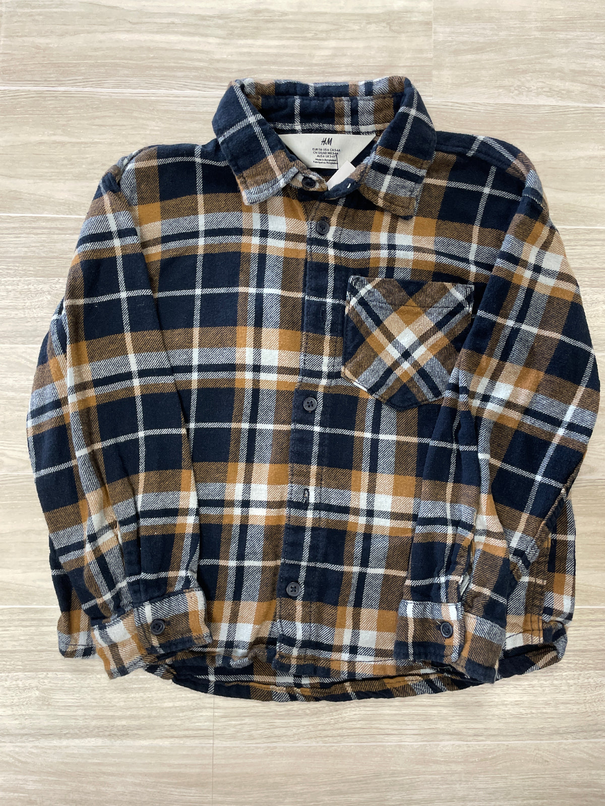 6 Navy/Camel Plaid Button Up Flannel
