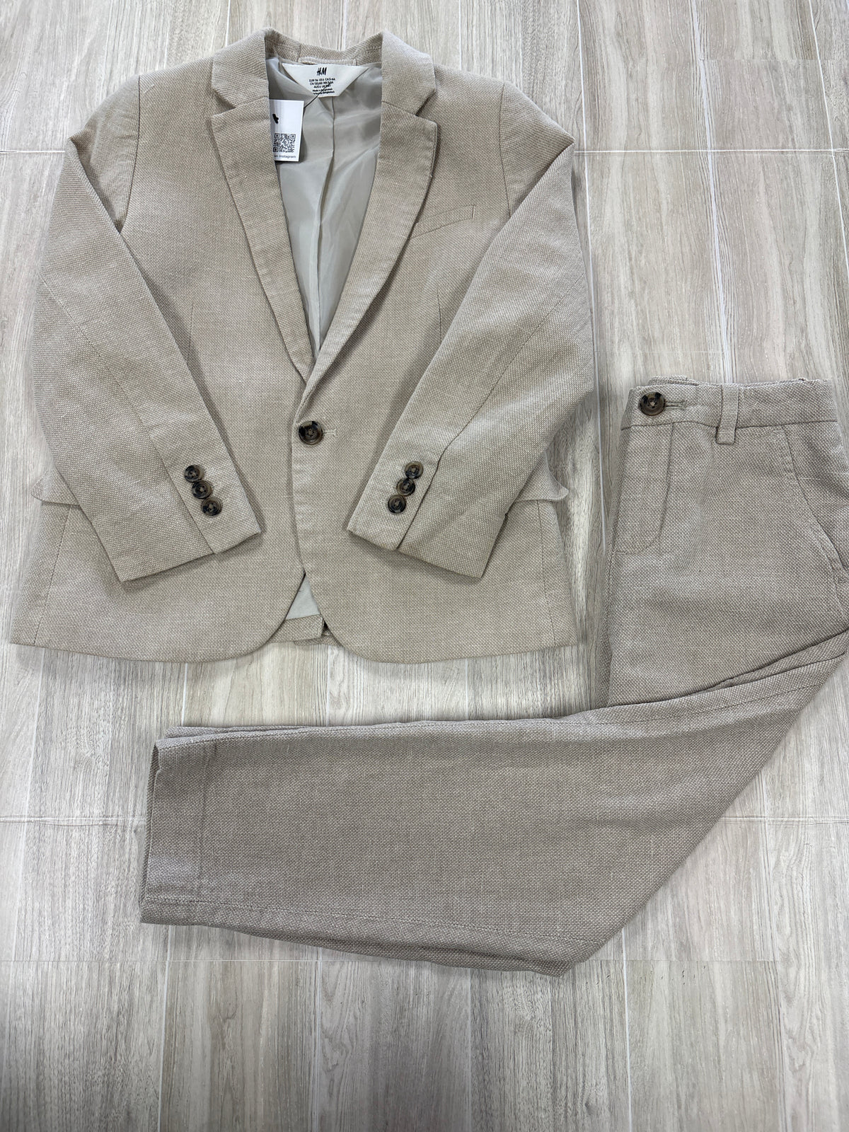 6 Beige Collared Dress Coat + Dress Pants