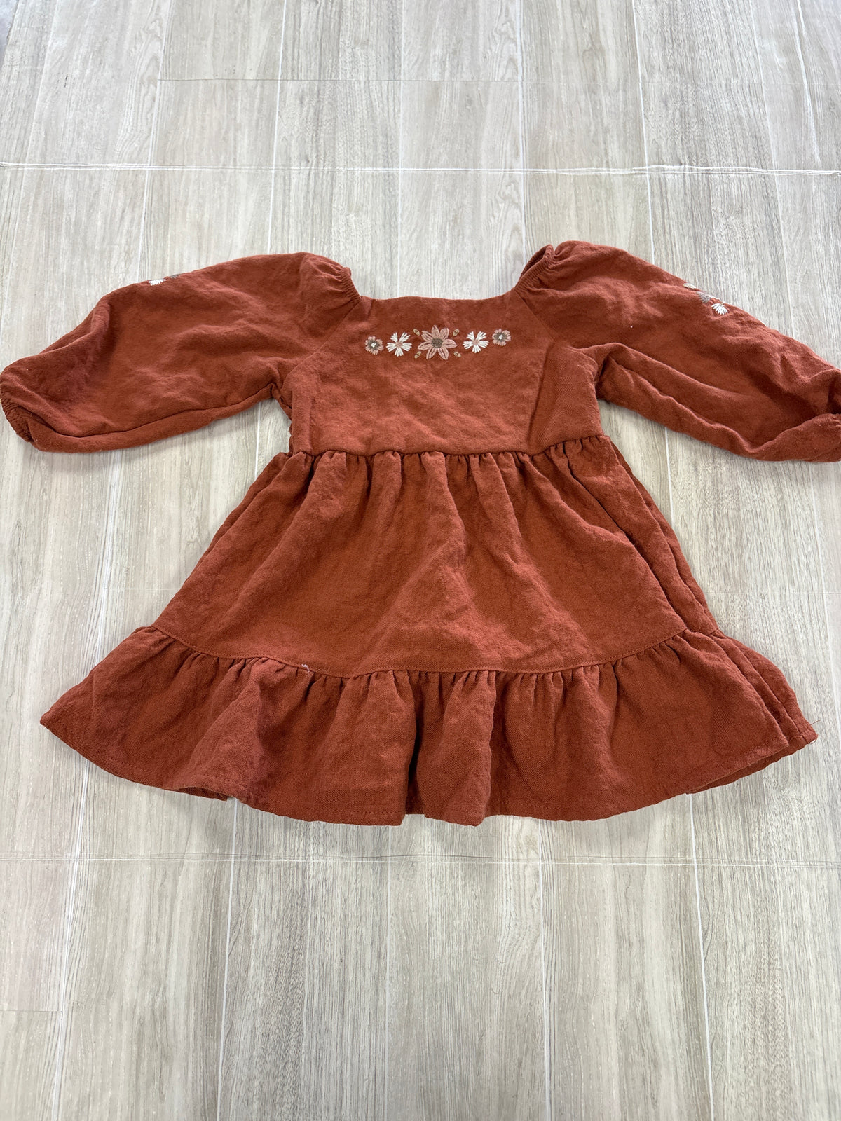 9m Little Co Rust Floral Embroidered Long Sleeve Dress