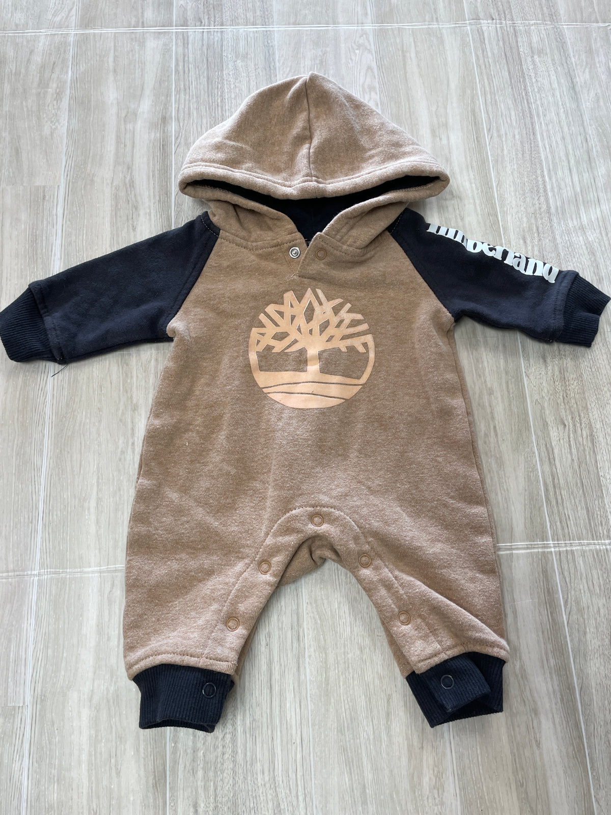 0/3m Timberland Tan Graphic Hooded Jumpsuit
