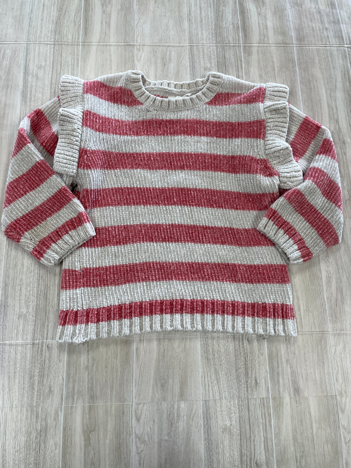 4T Cream/Pink Soft Ruffle Sweater