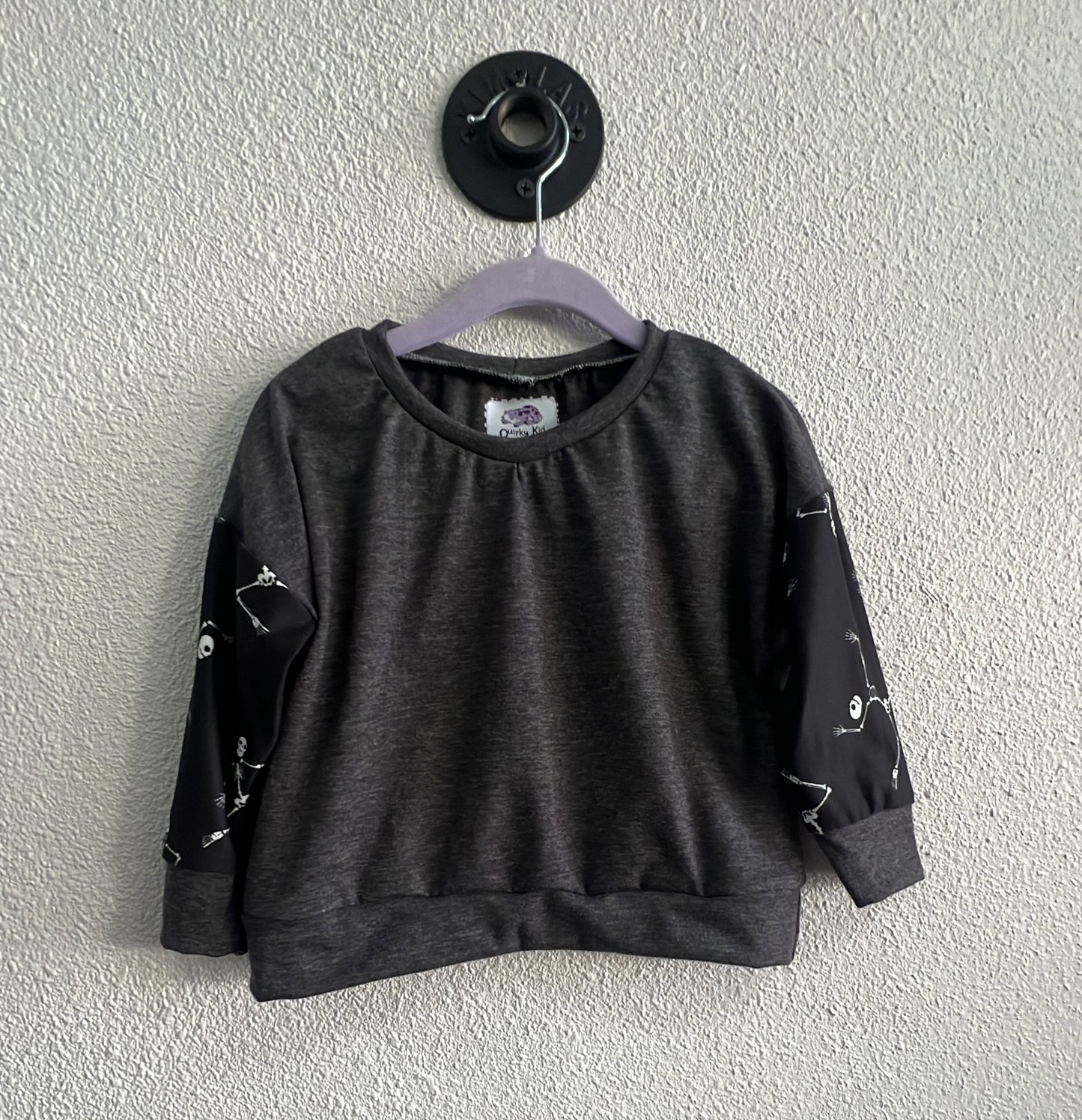 QK 2T Grey Dancing Skeleton Sleeve Long Sleeve Dolman