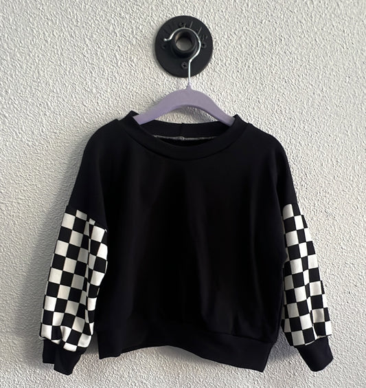 QK 2T Black Checker Sleeve Long Sleeve Dolman