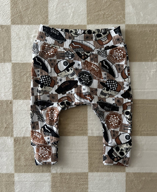 QK 3-6M Brown Check Skater Skulls Harem Pants