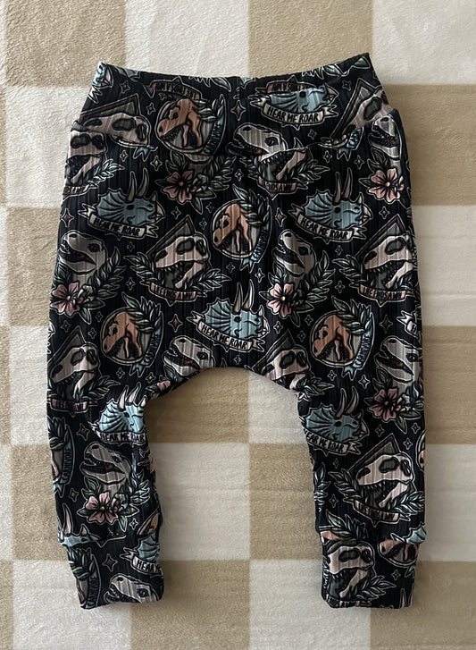 QK 9-12M Dino Tattoo Flash Harem Pants