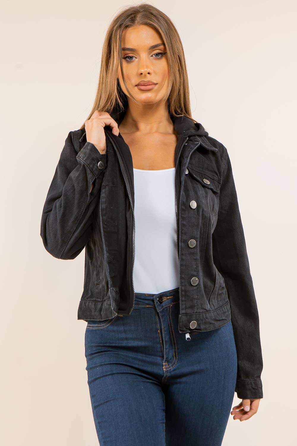 Hooded Denim Jacket - Black