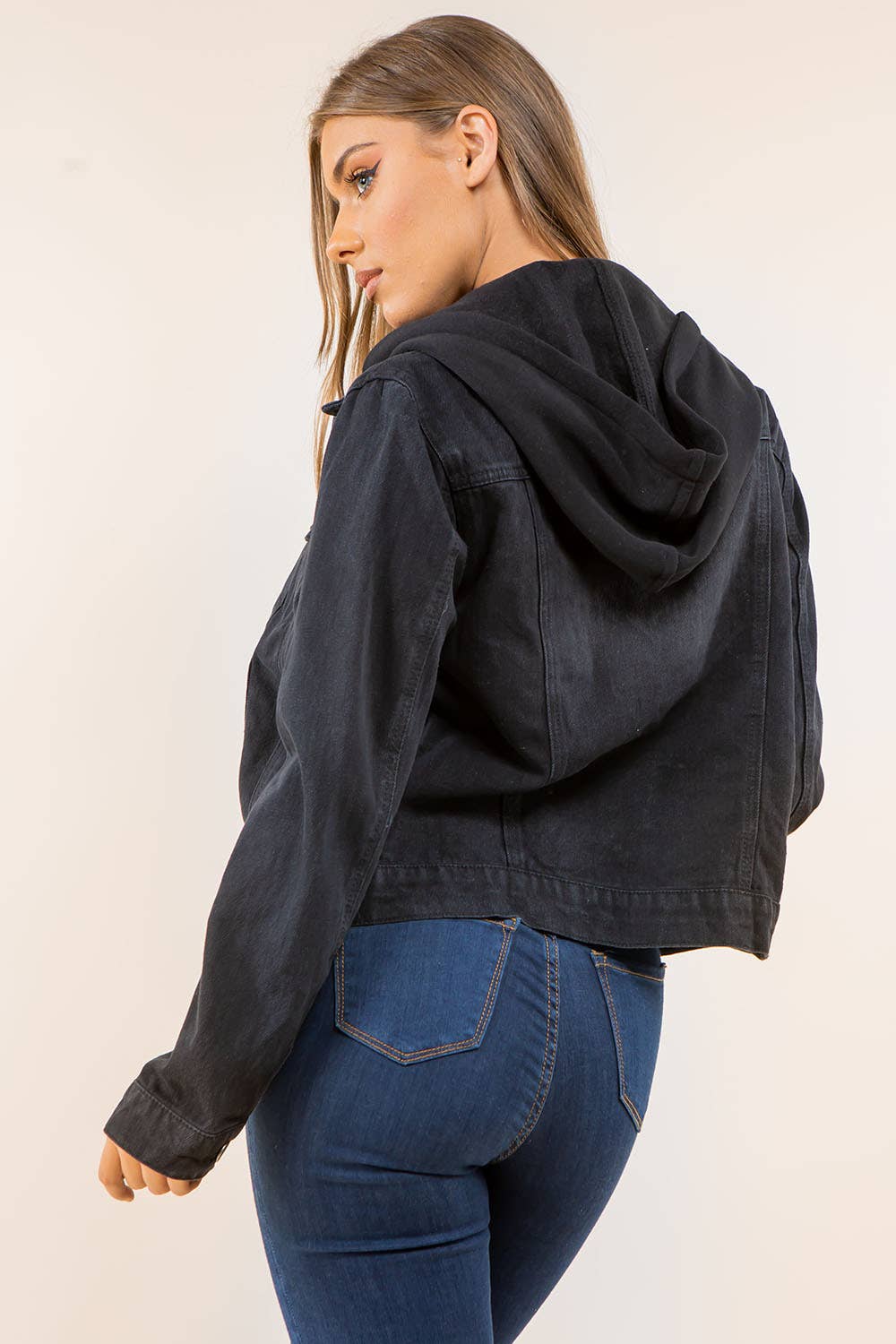 Hooded Denim Jacket - Black