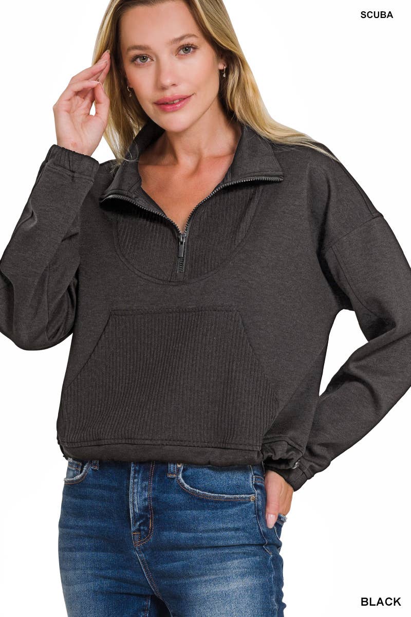 Scuba Half Zip Pullover Sweatshirt - Black