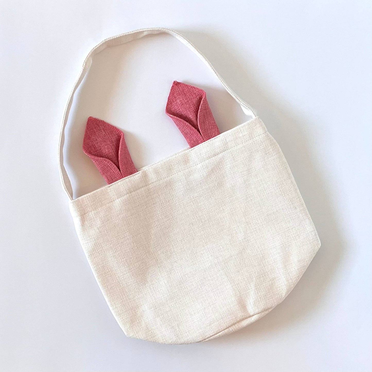 Pink Bunny Ears Linen Easter Basket